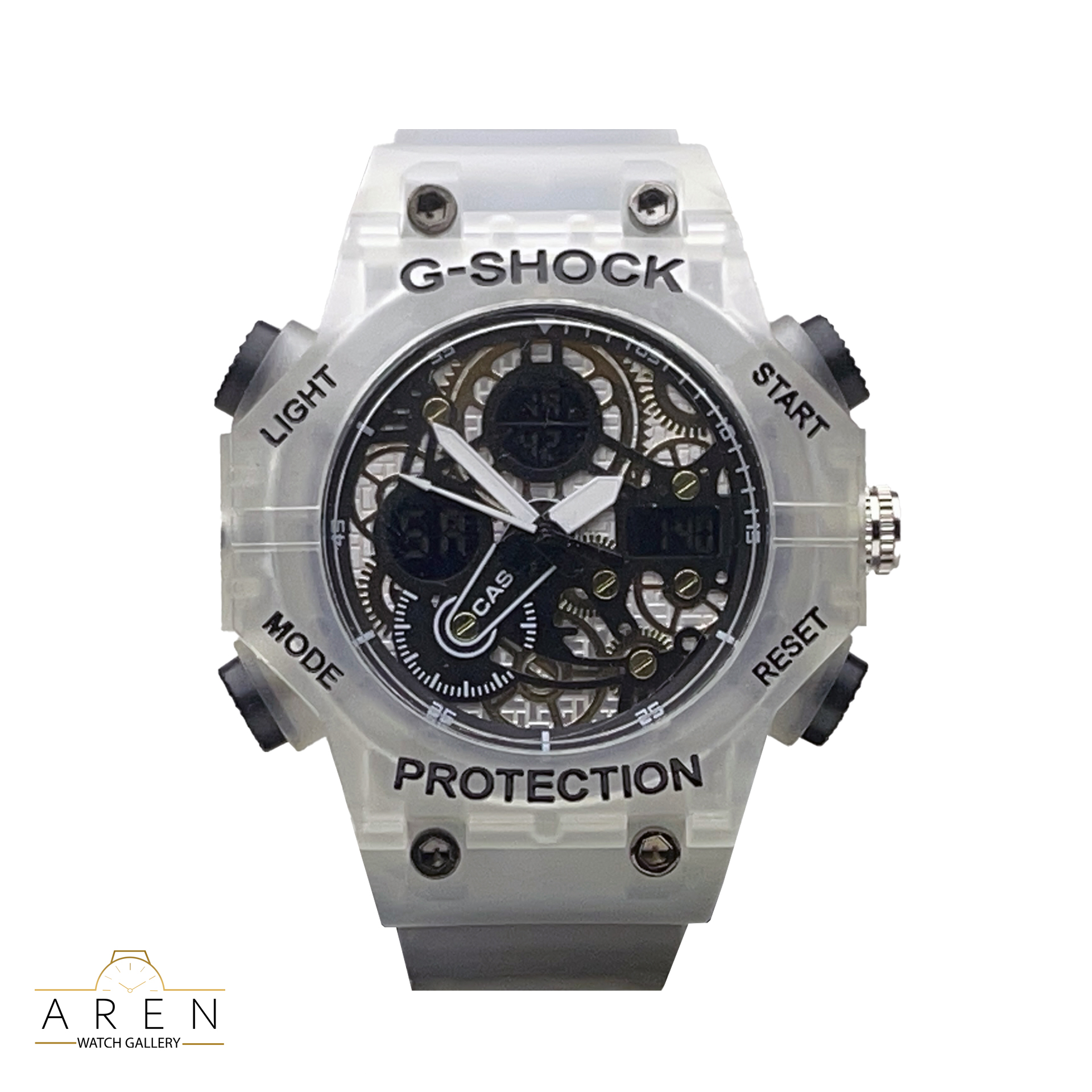 ساعت مچی مردانه کاسیو CASIO اسپرت طرح G-SHOCK بند رابر سفید_مشکی