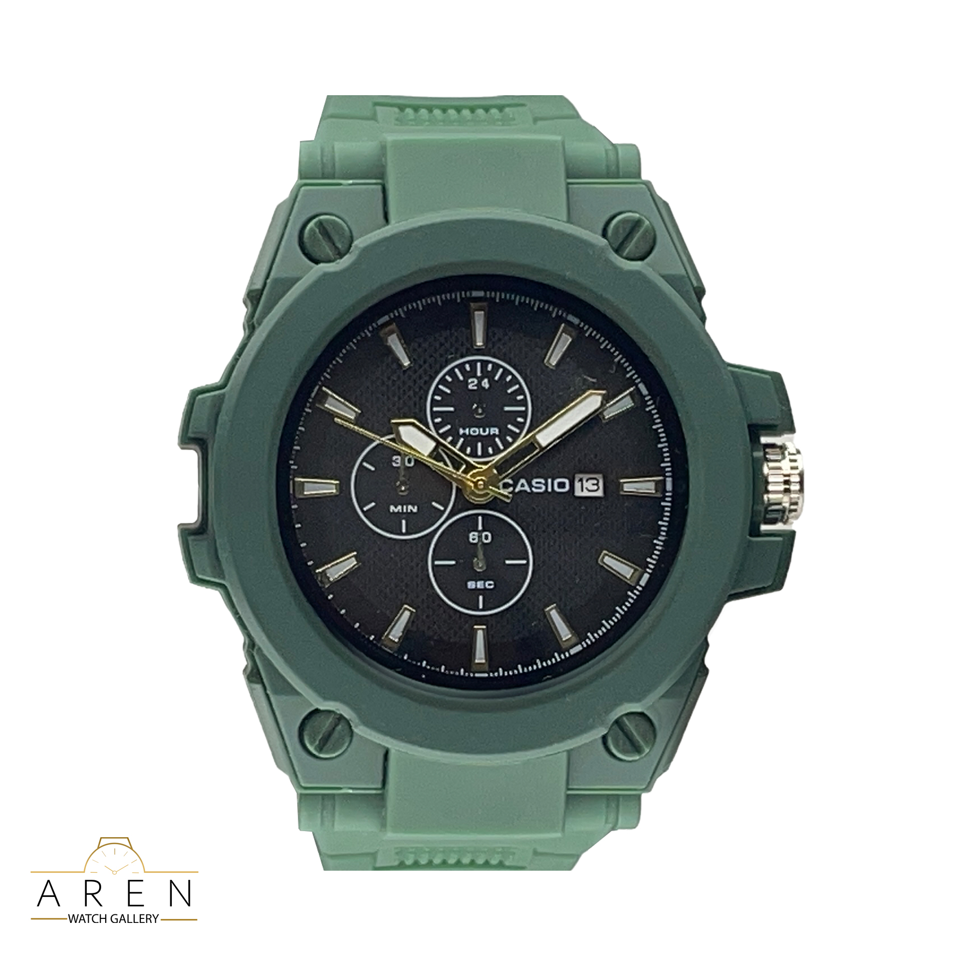 ساعت مچی مردانه کاسیو CASIO اسپرت طرح G-SHOCK بند رابر سبزصفحه مشکی