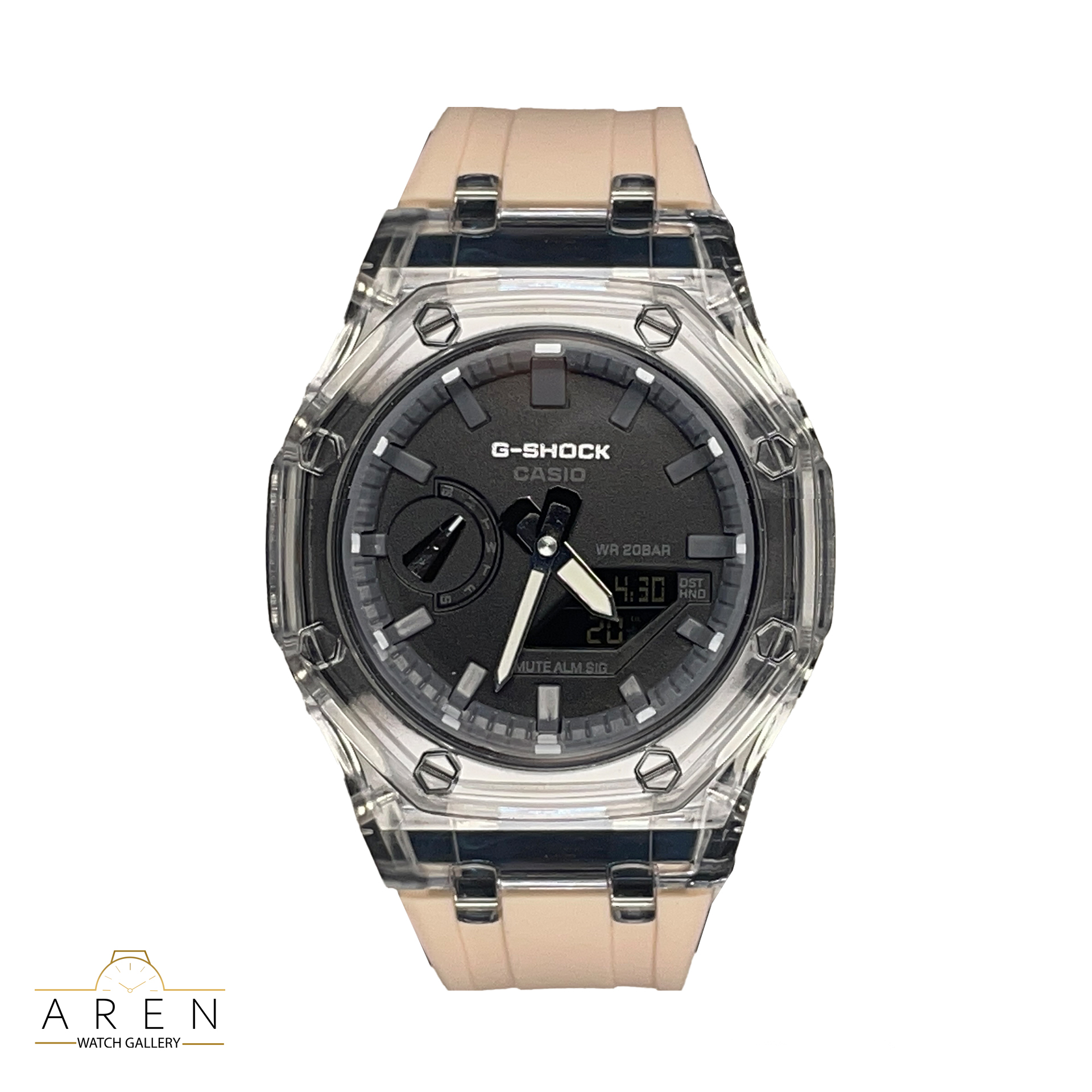 ساعت مچی مردانه کاسیو CASIO اسپرت طرح G-SHOCK بند رابر صورتی-مشکی صفحه دار