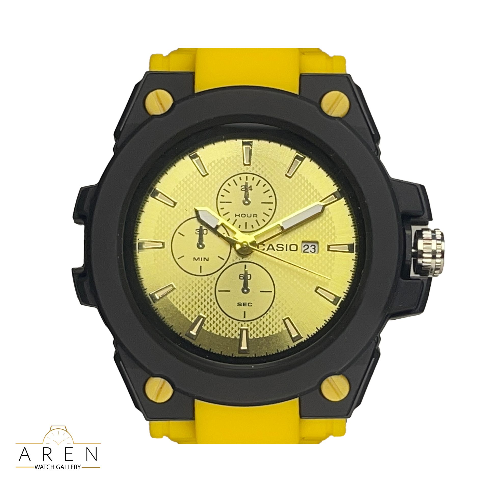 ساعت مچی مردانه کاسیو CASIO اسپرت طرح G-SHOCK بند رابر مشکی-زرد (کرنوگراف دار)