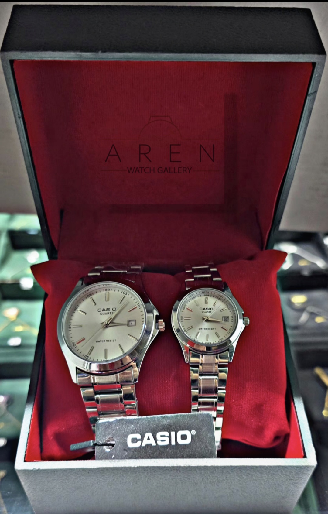 ست ساعت مردانه و زنانه کاسیو بند استیل رنگ صفحه خاص